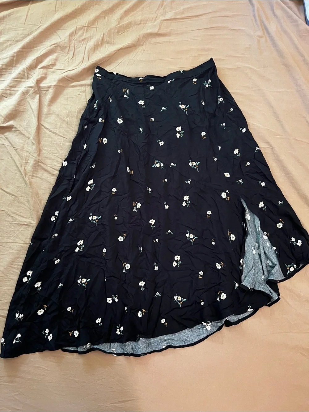City Chic Black Midi Skirt with White & Green Floral Print